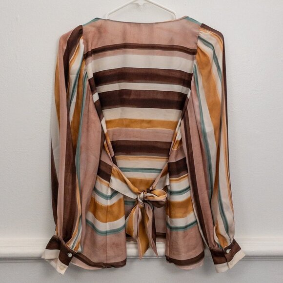 Zara Striped Sheer Tie-Back Blouse | Size S | Boho Chic Layering Top - Picture 3 of 4